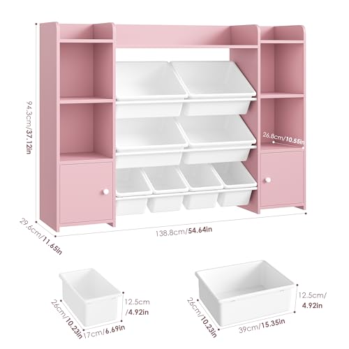 Pink 8 Toy Bins Storage Organizer with Shelf B933