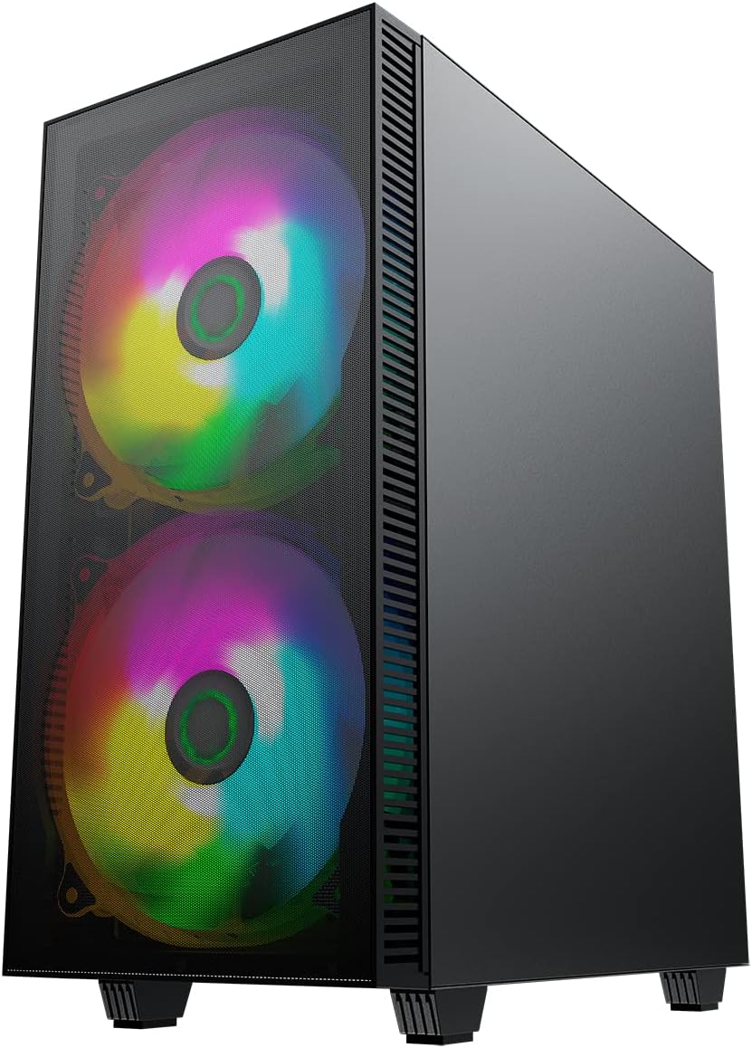 Black Mid-Tower ATX ARGB PC Gaming Case with Tempered Glass Side Panel U8869
