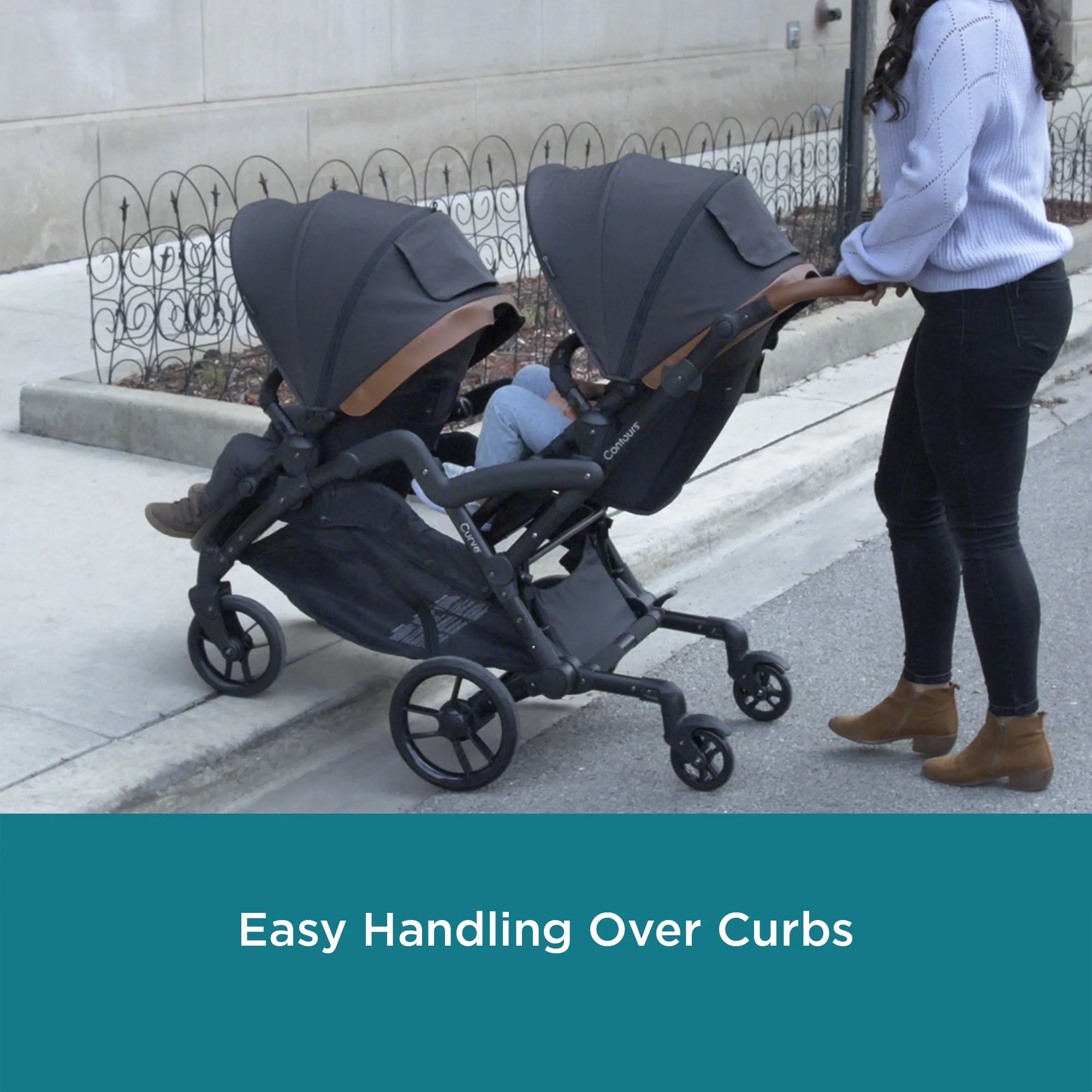 Black Herringbone Double Tandem Stroller U78598