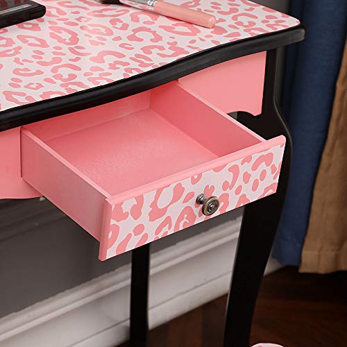 Pink Kids Vanity Table and Chair Set with Tri-Folding Mirror U93016