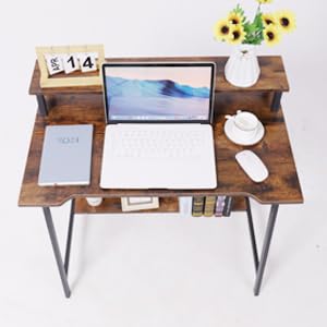 Retro 31.5 Inch Compact Computer Desk with Storage Y1227
