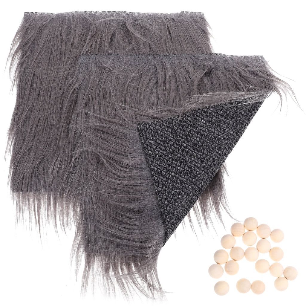 2 Sets Gnome Doll DIY Making Supplies Including Square Faux Fur Fabric Wooden Balls A270231