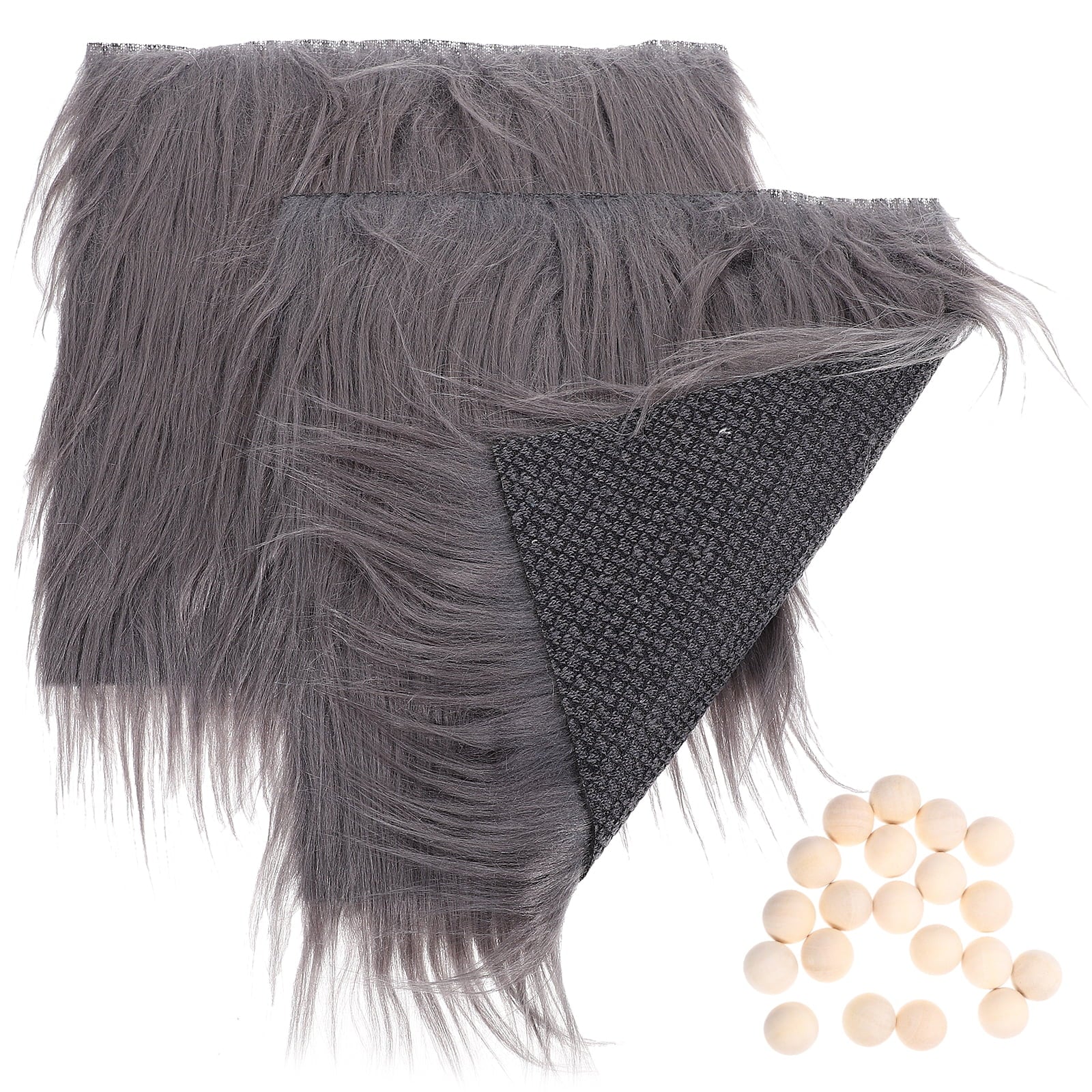 2 Sets Gnome Doll DIY Making Supplies Including Square Faux Fur Fabric Wooden Balls A270231