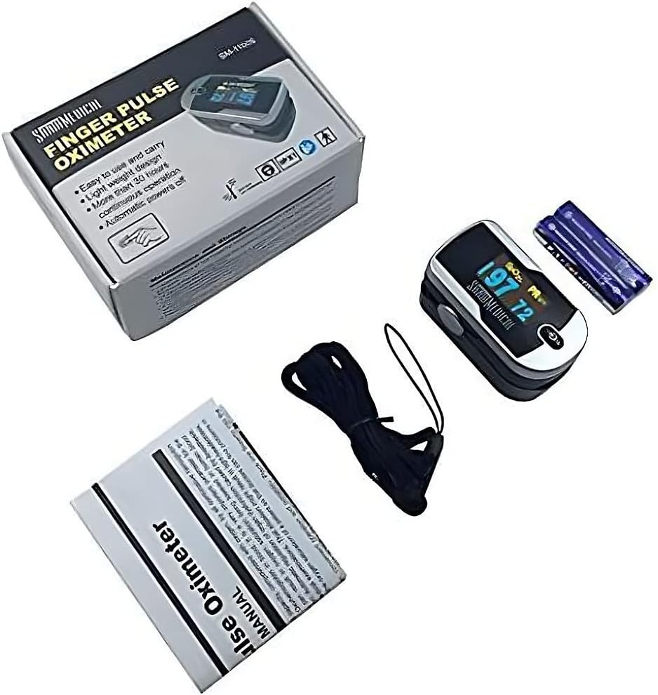 Fingertip Pulse Oximeter Blood Oxygen Saturation Monitor with Batteries and Lanyard F7015