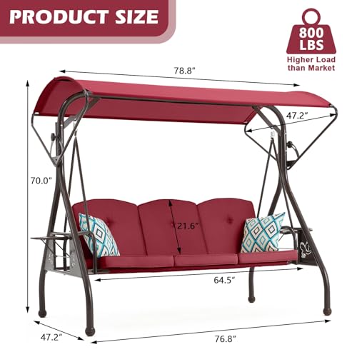Green Patio Swing with Canopy 3 Seat with Stand O1021