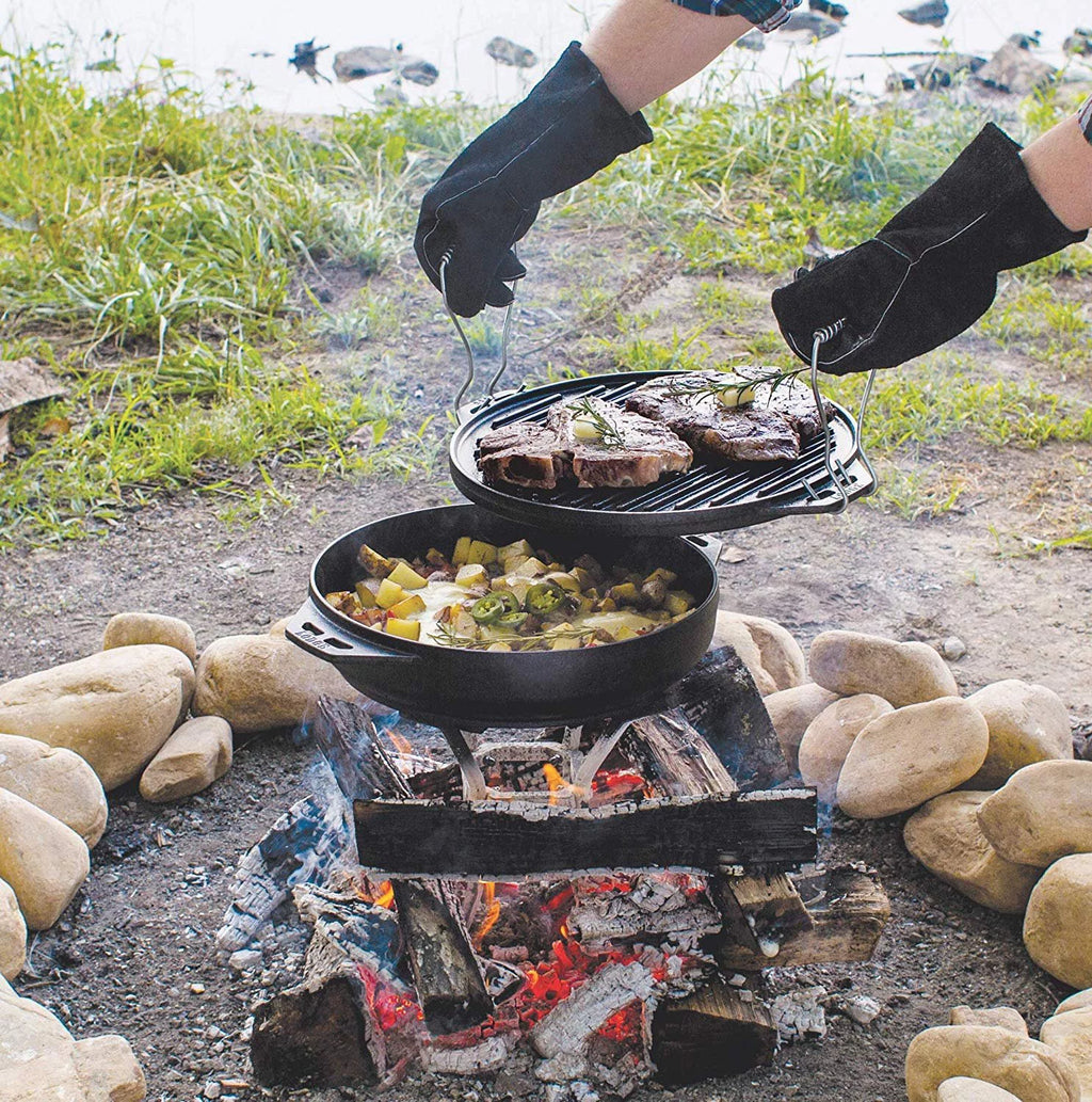 Five-Piece Cast Iron Set with Reversible Grill/Griddle 14 Inch and 6.8 Quart Bottom/Wok J6270