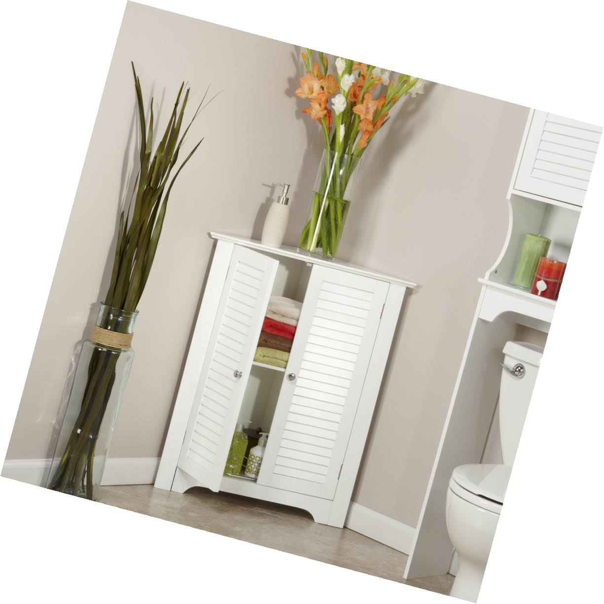 White 3-Shelf Corner Cabinet C176