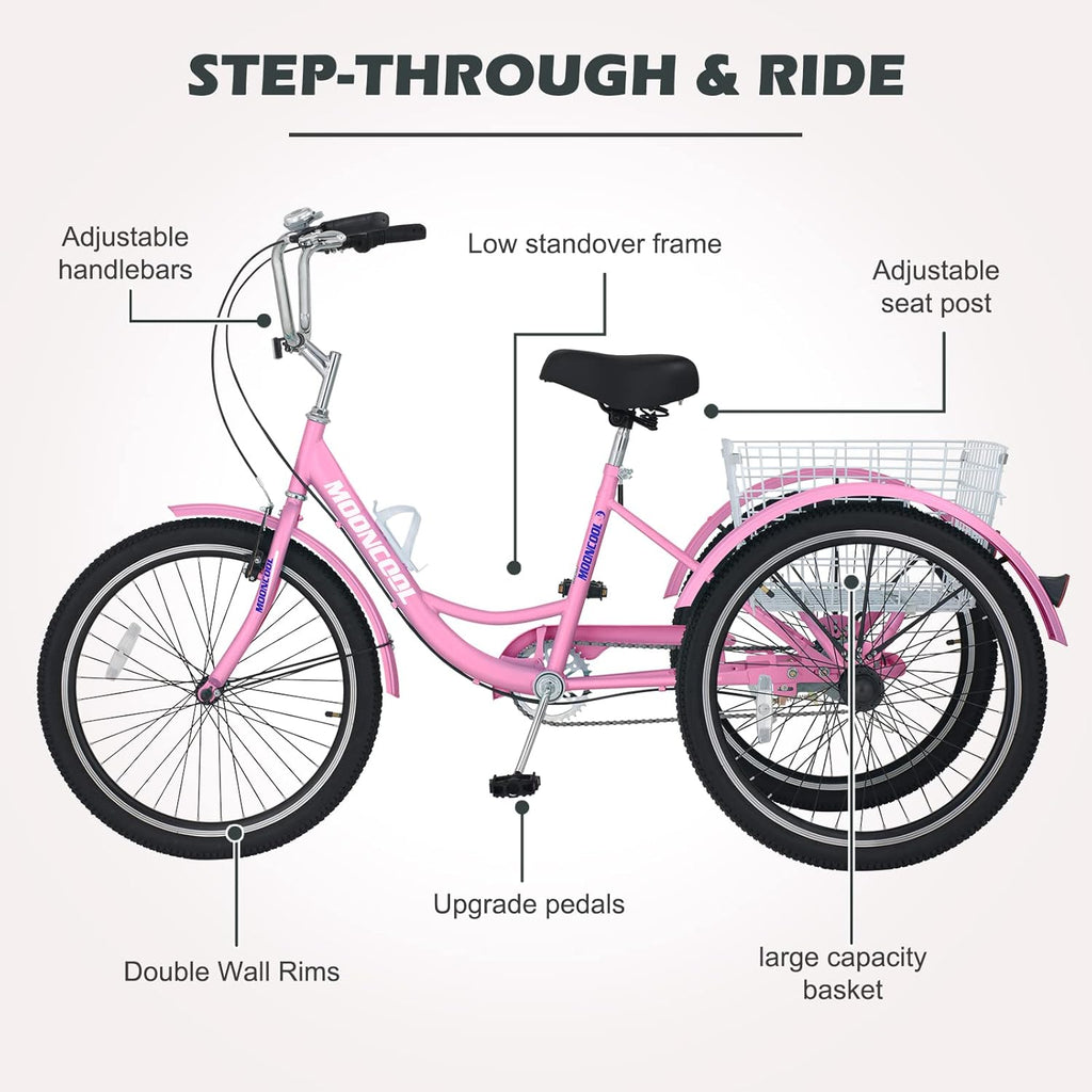 24 Inch Single Speed 3 Wheel Bicycle with Shopping Basket F1276