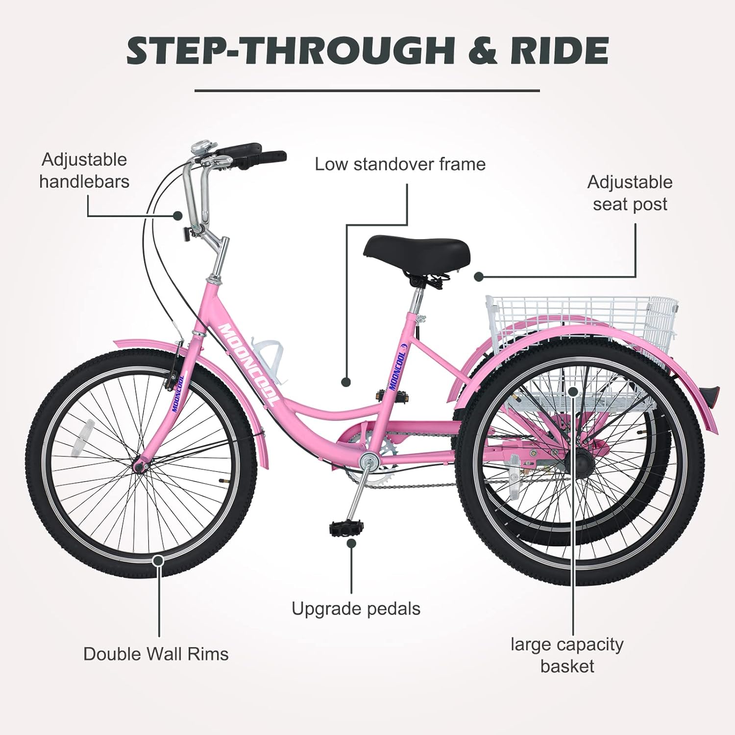 24 Inch Single Speed 3 Wheel Bicycle with Shopping Basket F1276