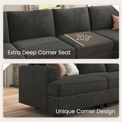 Oversized Modular Sectional Sofa, 135.6 inch, Dark Grey V955