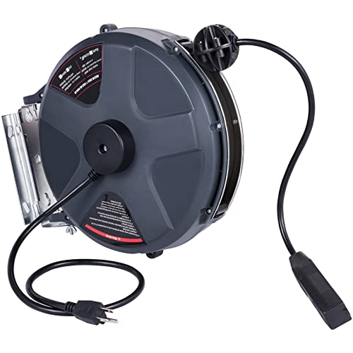 50 FT 14AWG/3C SJTOW Power Cord Reel with Lighted Triple Tap Outlet B650804