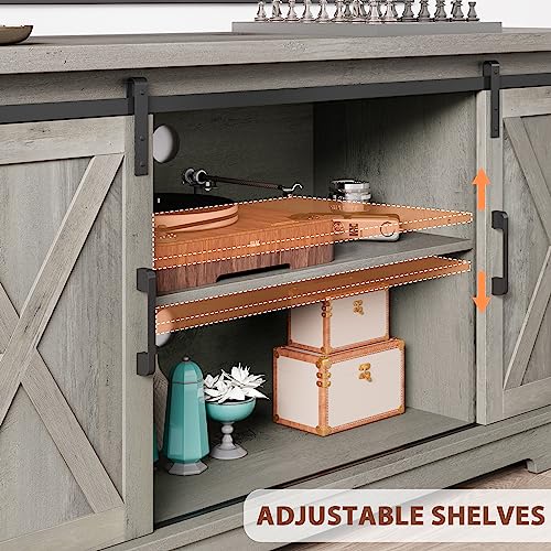 White TV Stand with Storage and Sliding Barn Doors F359