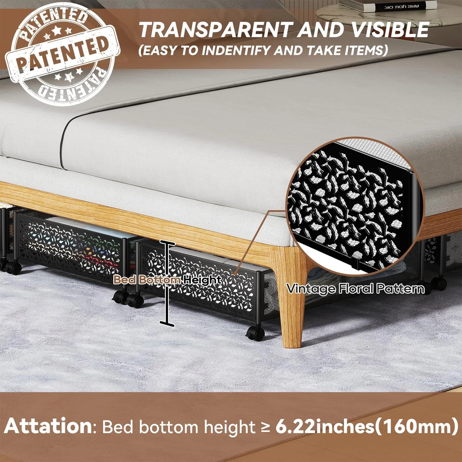 Under Bed Storage Containers with Wheels Metal Storage Containers -2PCK D8550