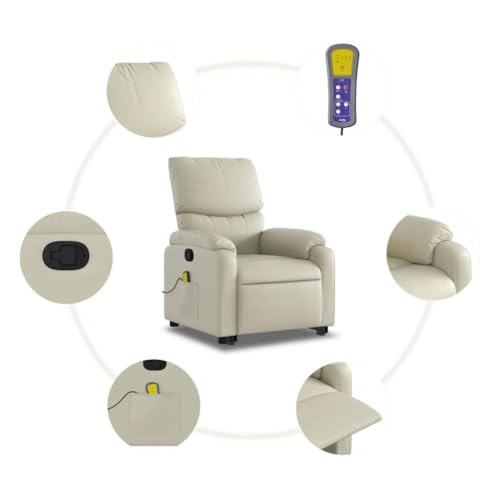 Cream Faux Leather Power Lift Massage Recliner Chair U931