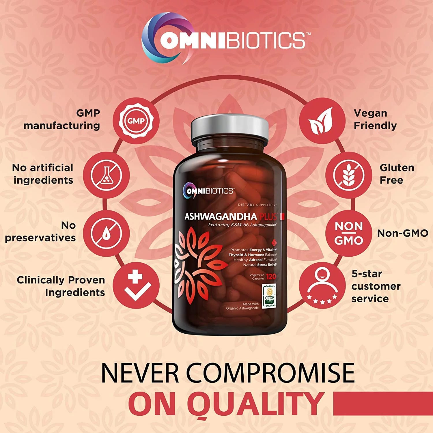 1300 mg KSM-66 Ashwagandha Supplement, 120 Vegan Capsules C718012