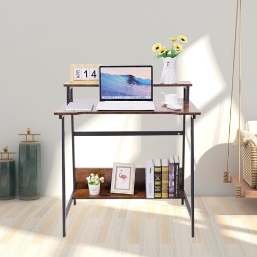 Retro 31.5 Inch Compact Computer Desk with Storage Y1227