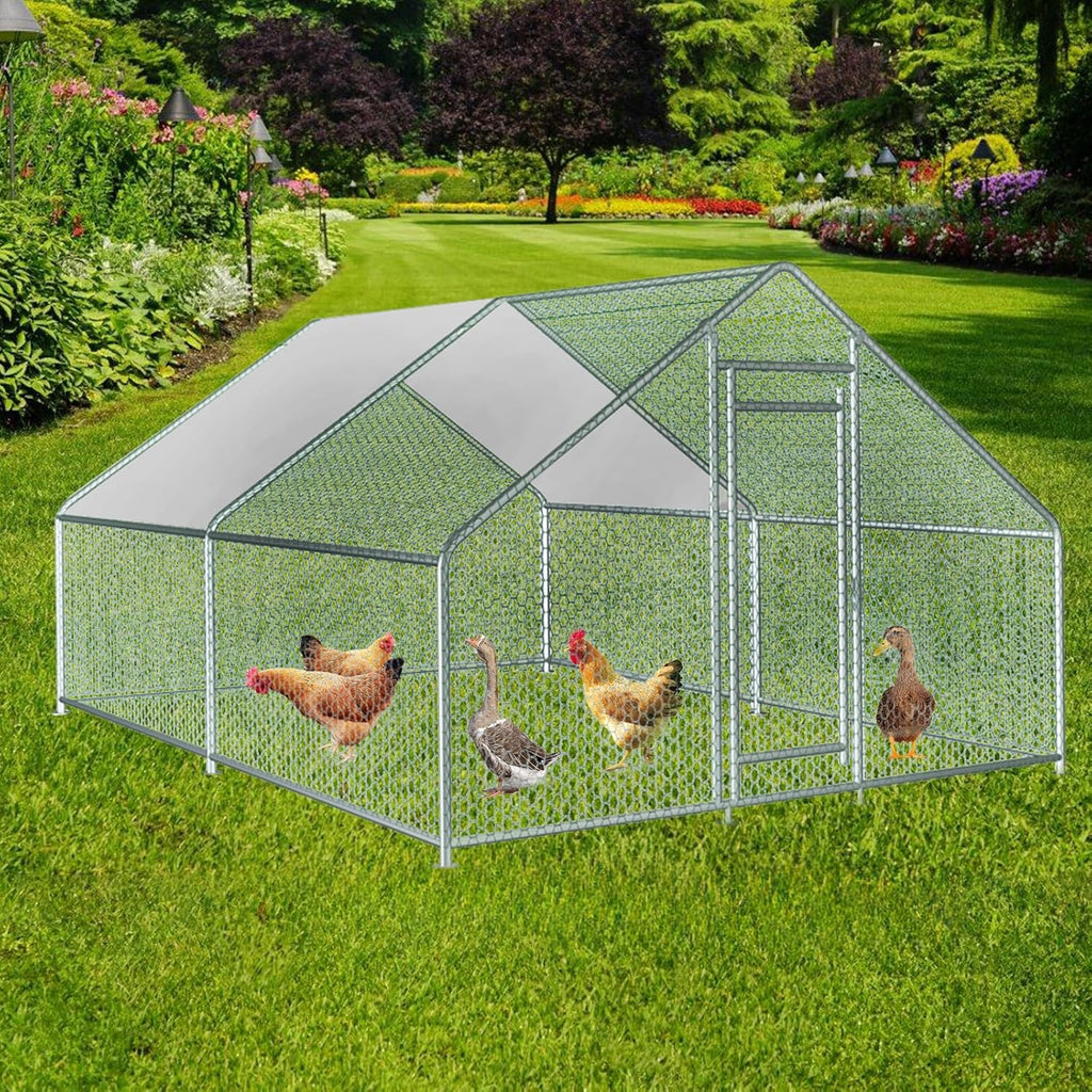 13x10x6.5 FT Metal Chicken Coop with Waterproof Cover S58763