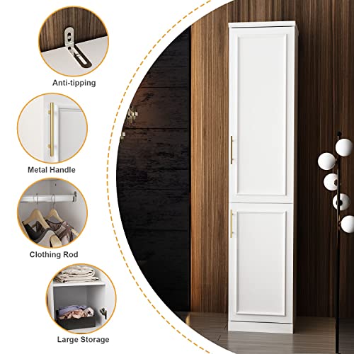 White 2 Door Tall Narrow Wardrobe Closet with Hanging Rod X731