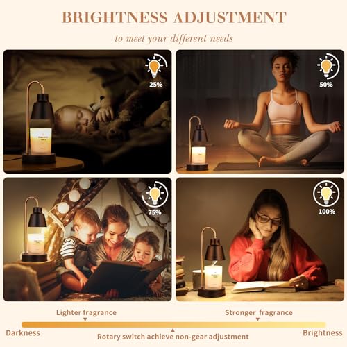 Candle Warmer Lamp with Timer & Dimmer, Electric Candle Warmer Adjustable Height/Heat with 2 Bulbs O3246