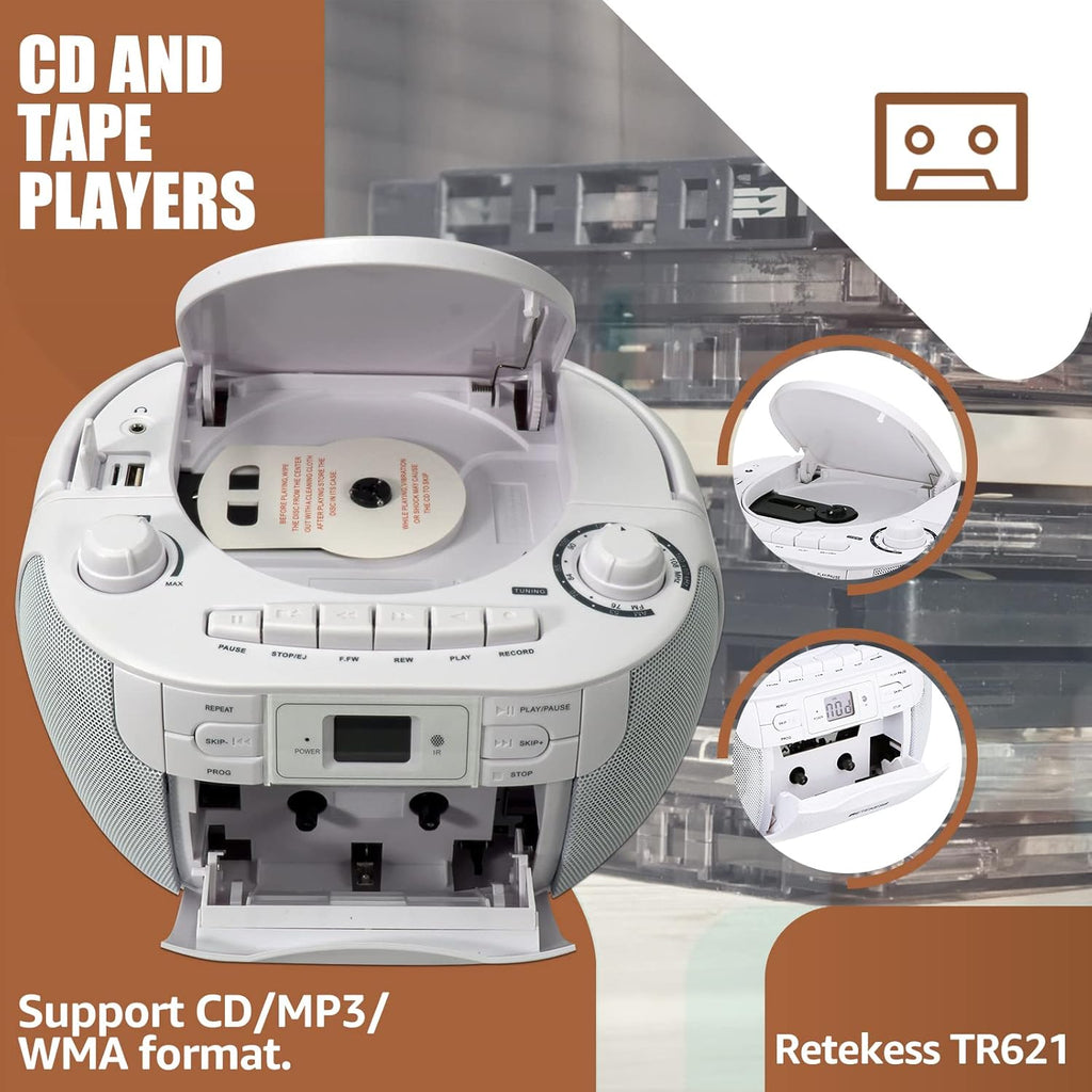 White Portable CD and Cassette Player Boombox with AM FM Radio O2169