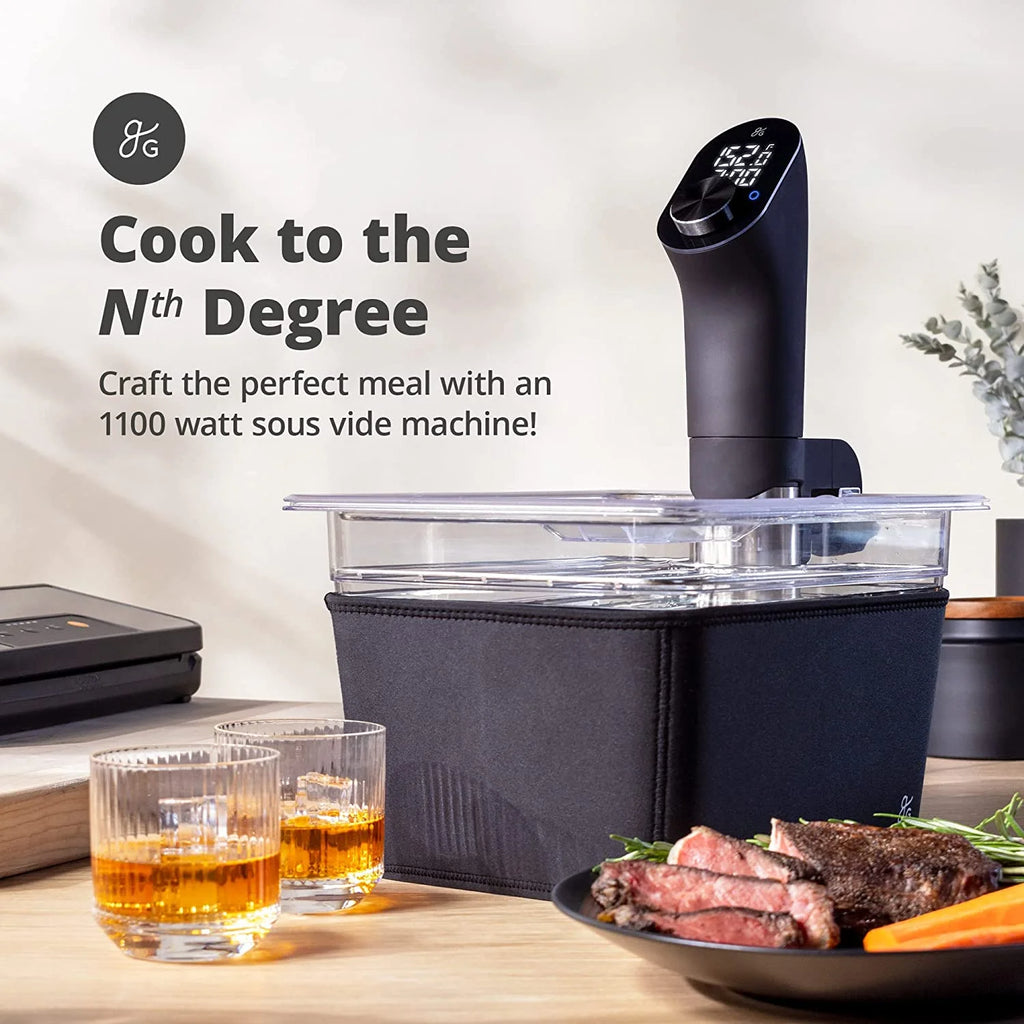 1100 Watt Sous Vide Cooker with Plastic Container, Lid, and Neoprene Sleeve M118329