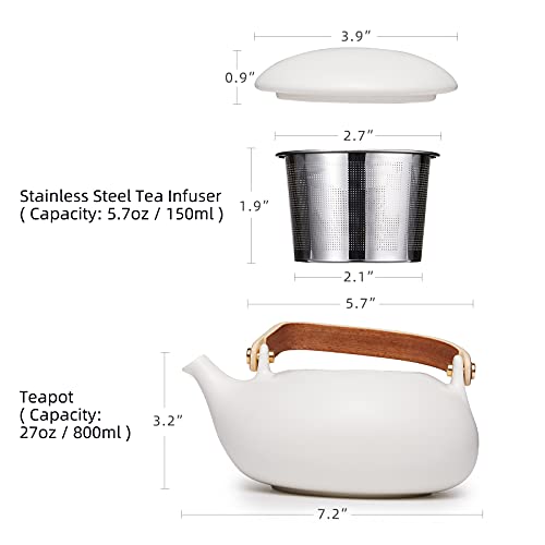 27 oz Ceramic Japanese Teapot with Fine Stainers and 4 Cups F940086