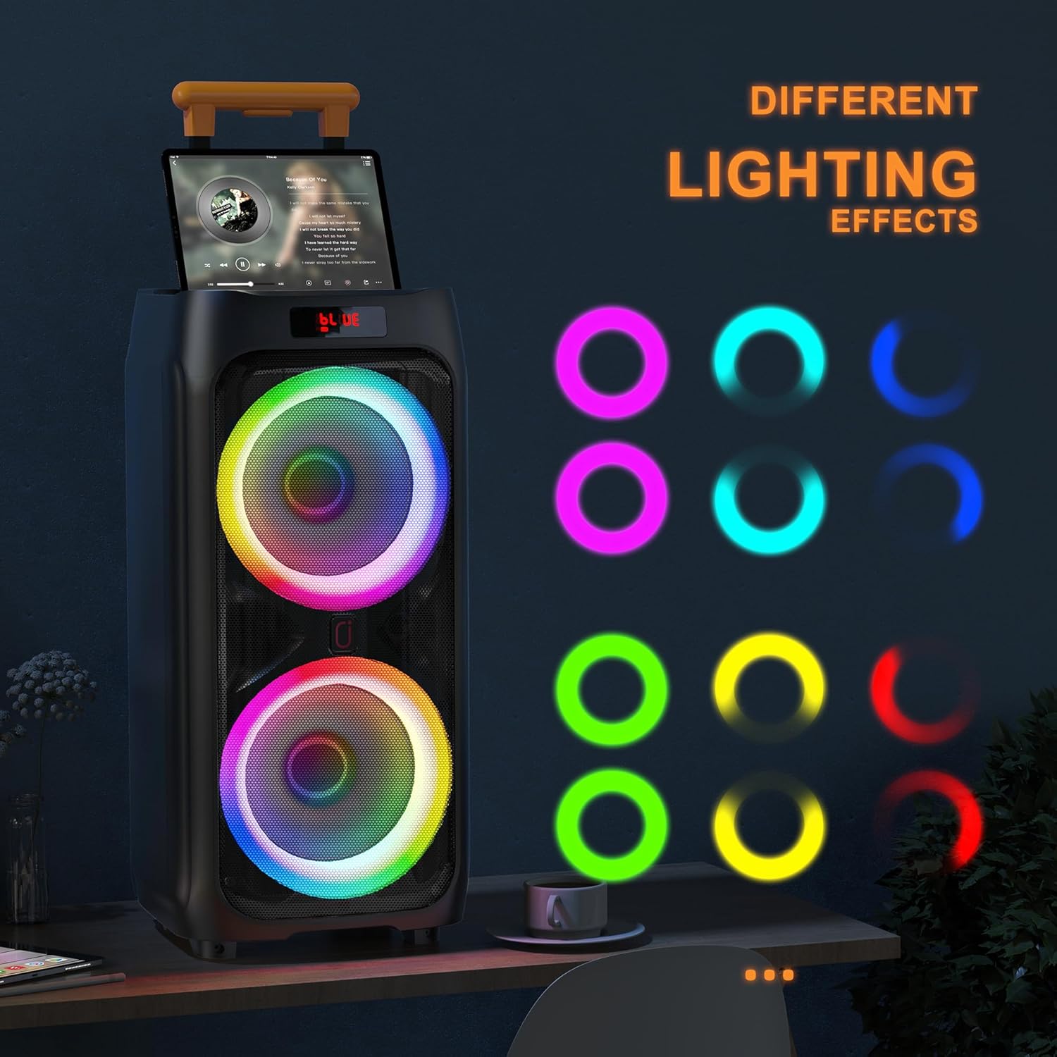 Karaoke Machine with 2 Wireless Microphones, 8" Bluetooth Party Speaker with DJ Light, Rolling Wheels and Trolley J2731