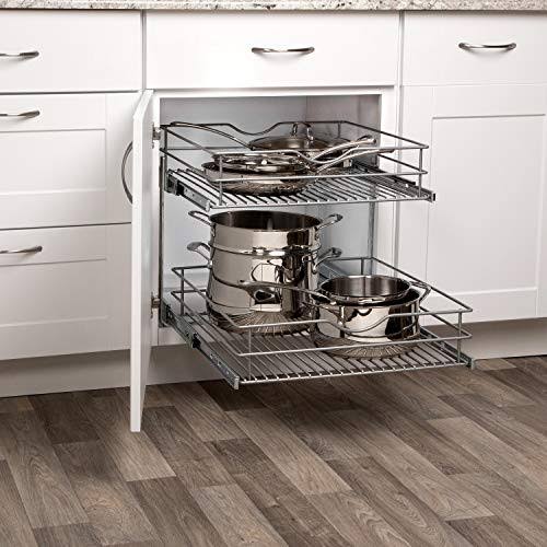 20.625 in. W x 21.75 in. D x 16.25 in. H Double Tier Pull Out Cabinet Organizer, Frosted Nickel I48976