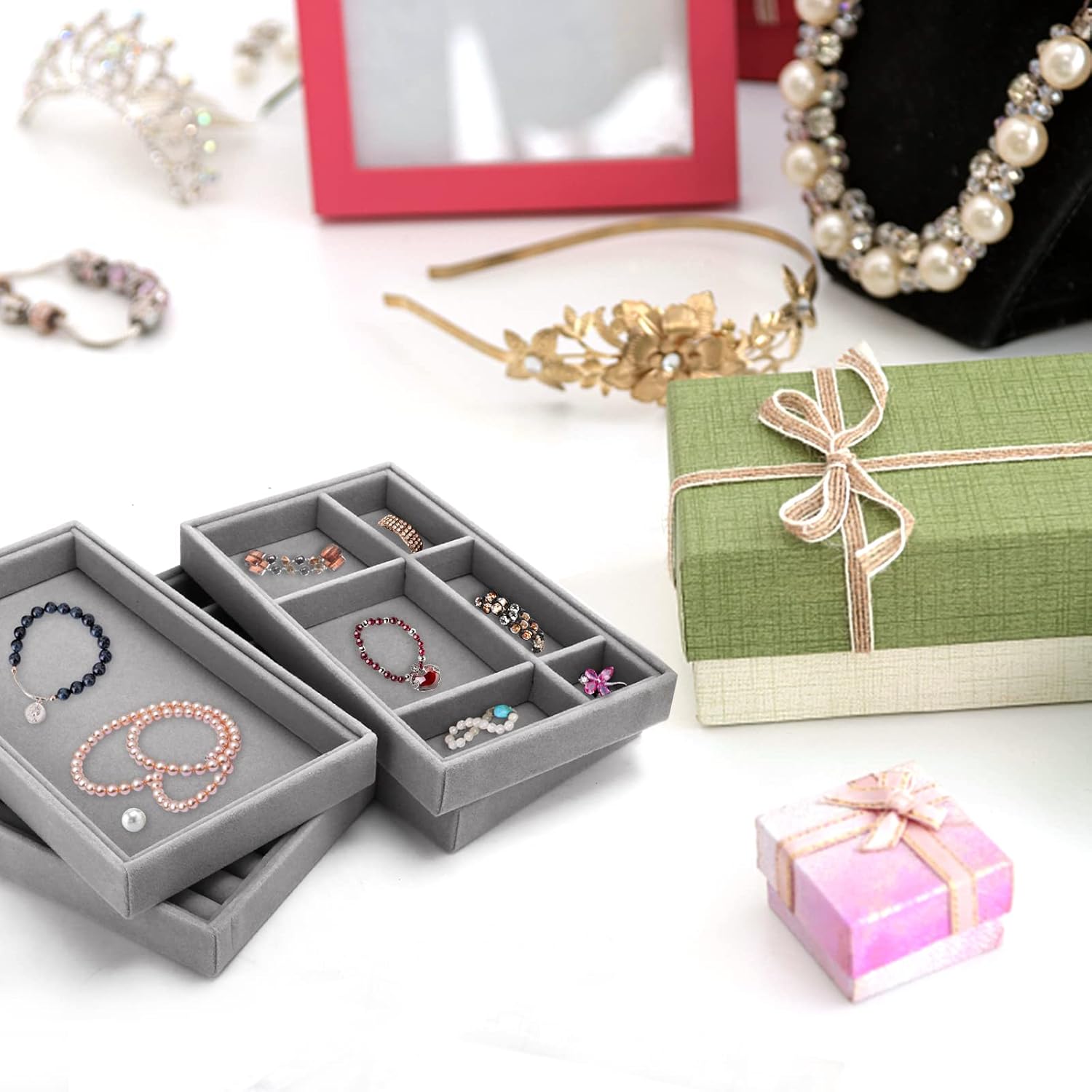 4 Pcs Velvet Jewelry Organizer Trays K777