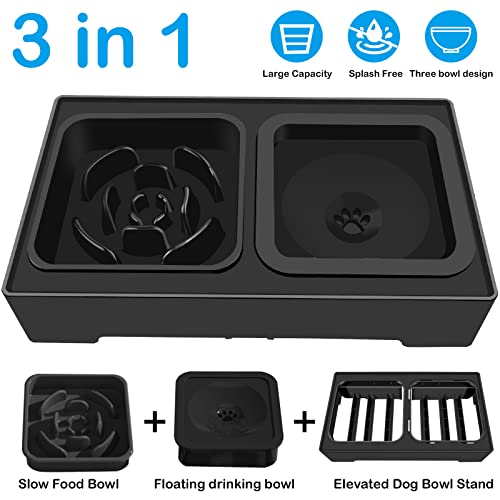 2-in-1 Elevated Slow Feeder Dog Bowls with Non-Skid Silicone Mat Z82523