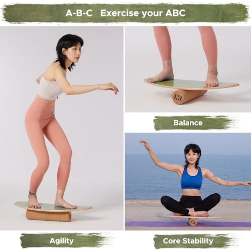 Non Slip Wooden Balance Board with Roller W966910