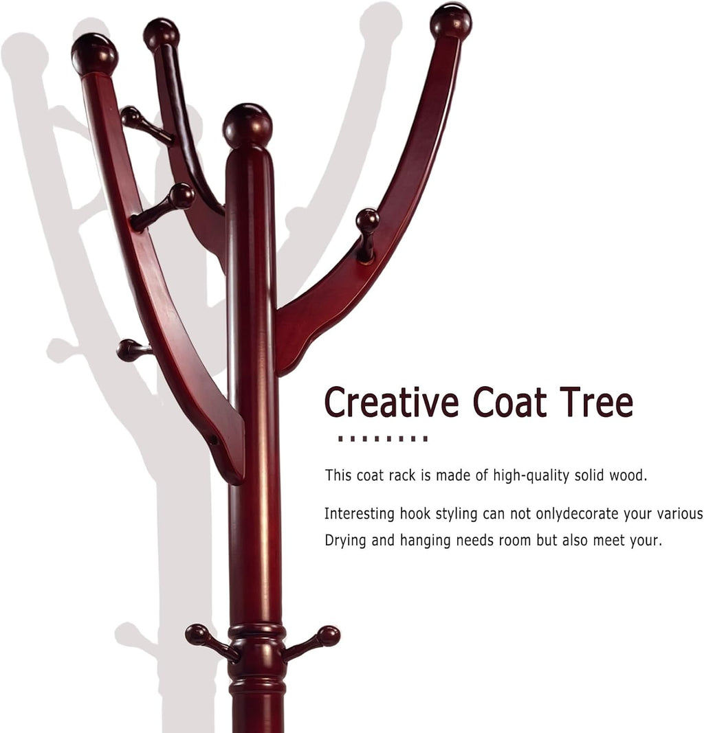Freestanding Wood Coat Rack with 11 Hooks Z710272