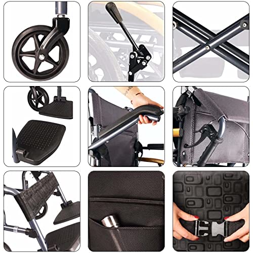 Heavy Duty Lightweight Folding Transport Wheelchair with Handbrakes, 18 Inch Seat U415075