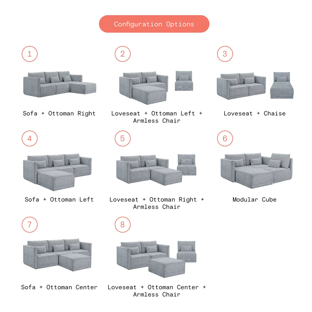 Gray Fabric Modular Sectional Sofa with Ottoman N140200