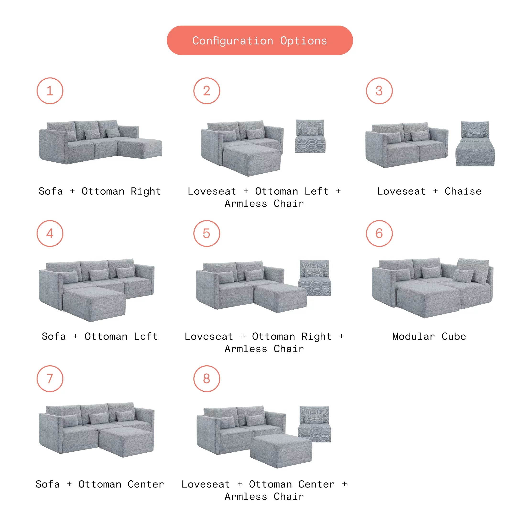 Gray Fabric Modular Sectional Sofa with Ottoman N140200