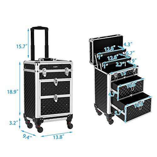 Red Rolling Makeup Train Case with 4 Removable Wheels & 2 Sliding Drawers M858434