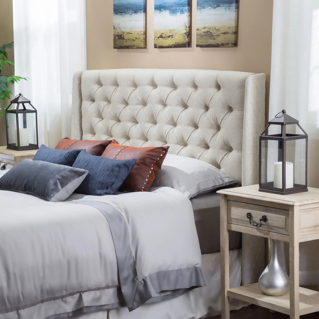 Beige Fabric Wingback Headboard L951108