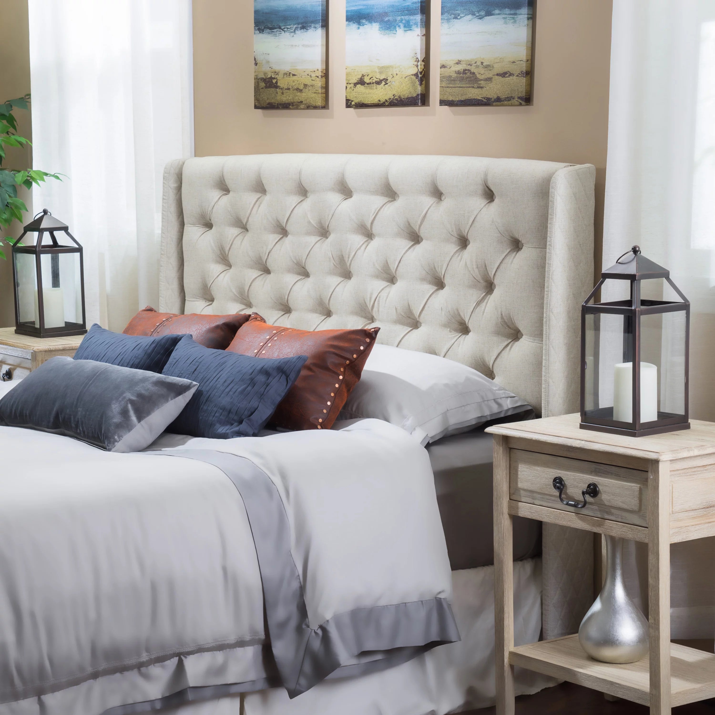 Beige Fabric Wingback Headboard L951108