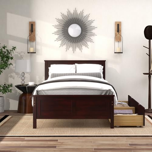 White Twin Size Bed Frame with 2 Drawers C4546