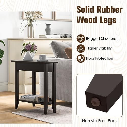 Espresso Wedge End Table with Storage Shelf and Solid Wood Legs N1984