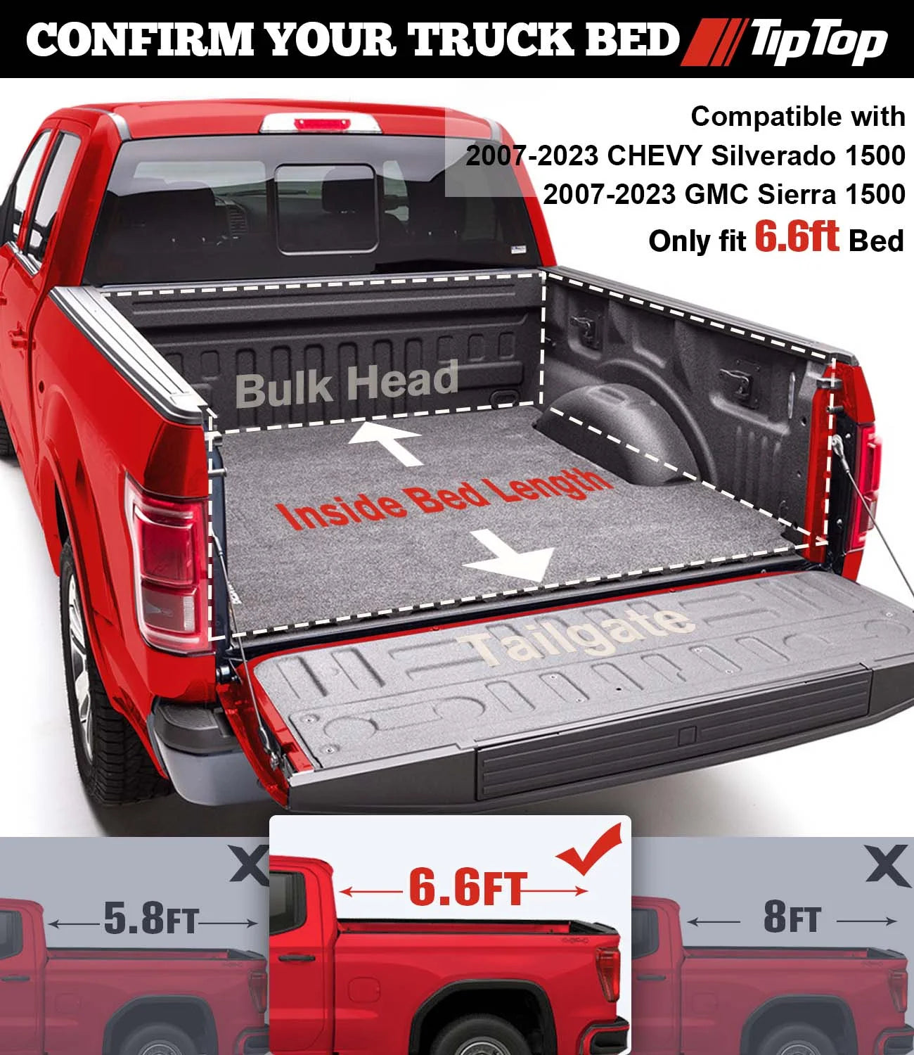 Tri-Fold Hard Tonneau Cover Truck Bed FRP for 2007-2023 CHEVY Silverado 1500 & GMC Sierra 1500 with 6.6ft Bed (78.9") D849109