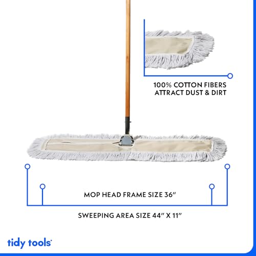 36 in. Cotton Reusable Dust Mop with Wooden Handle R828700
