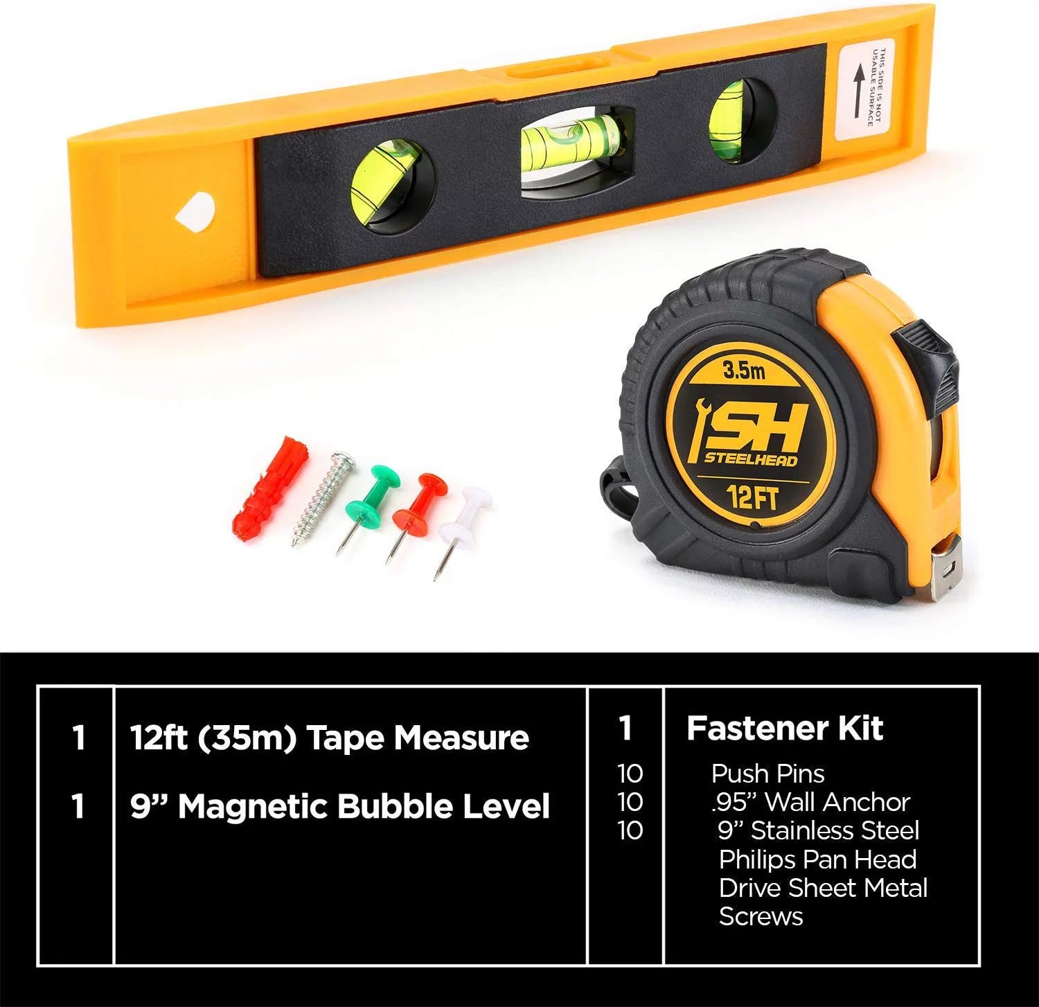 62-Piece Tool Set with Screwdriver Handle, 33 Bits, Pliers, Tape Measure, Torpedo Level, Hammer, Scissors, Wrench, Reinforced Case I77719