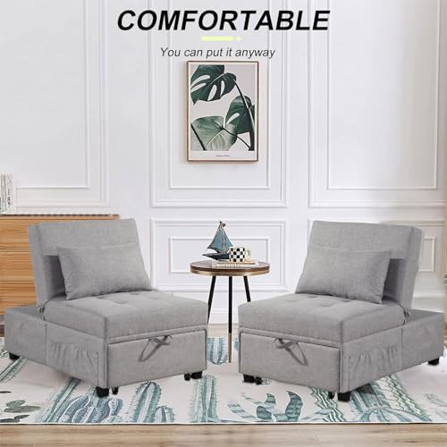 4 in 1 Convertible Linen Fabric Sleeper Chair Bed Ottoman with Adjustable Backrest & Pillow W621846