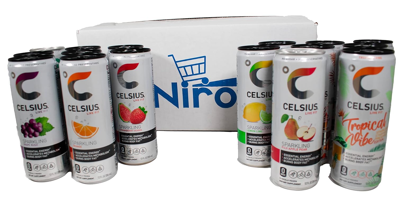 12 Pack Assorted Flavors Sparkling Energy Drink, 12 fl oz Slim Cans J8709