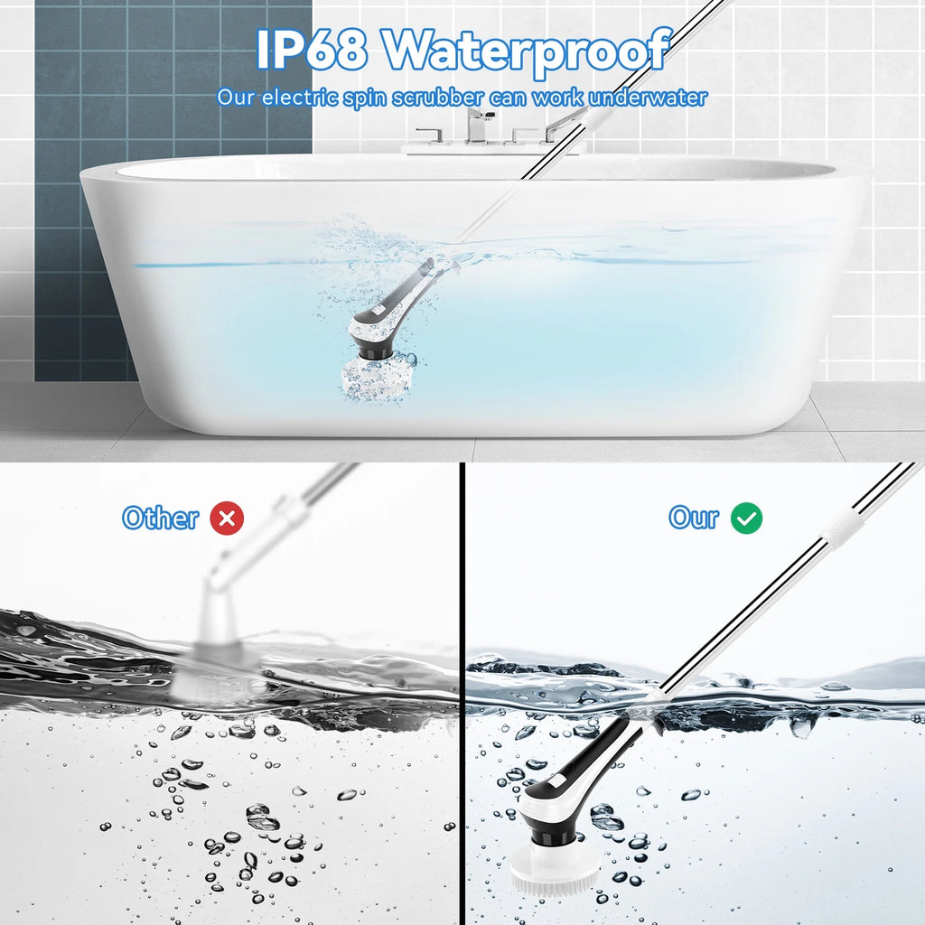 Electric Spin Scrubber with Extension Handle and 6 Replaceable Brush Heads U407202