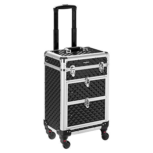 Red Rolling Makeup Train Case with 4 Removable Wheels & 2 Sliding Drawers M858434