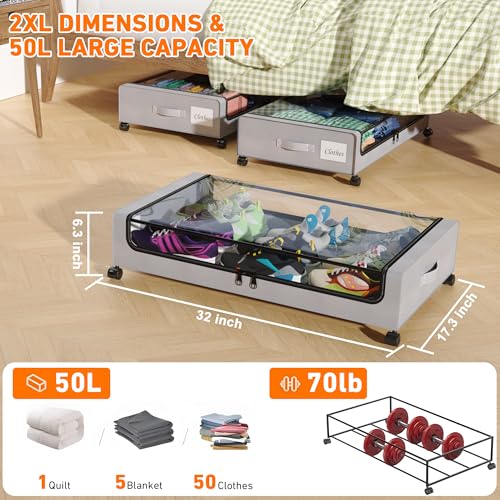 Black 2-Pack 60L Under Bed Storage Containers with Wheels and Clear Lids J294324