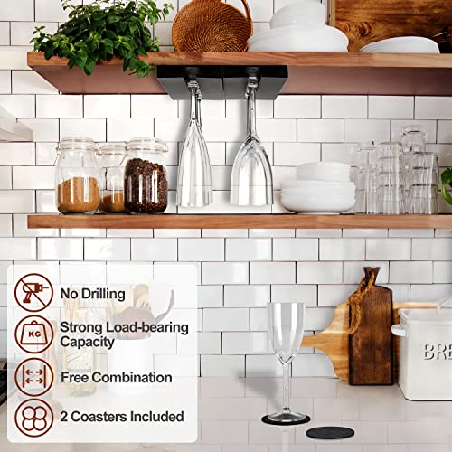 Black 4 Pack Plastic Wine Glass Rack with 4 Coasters Z321