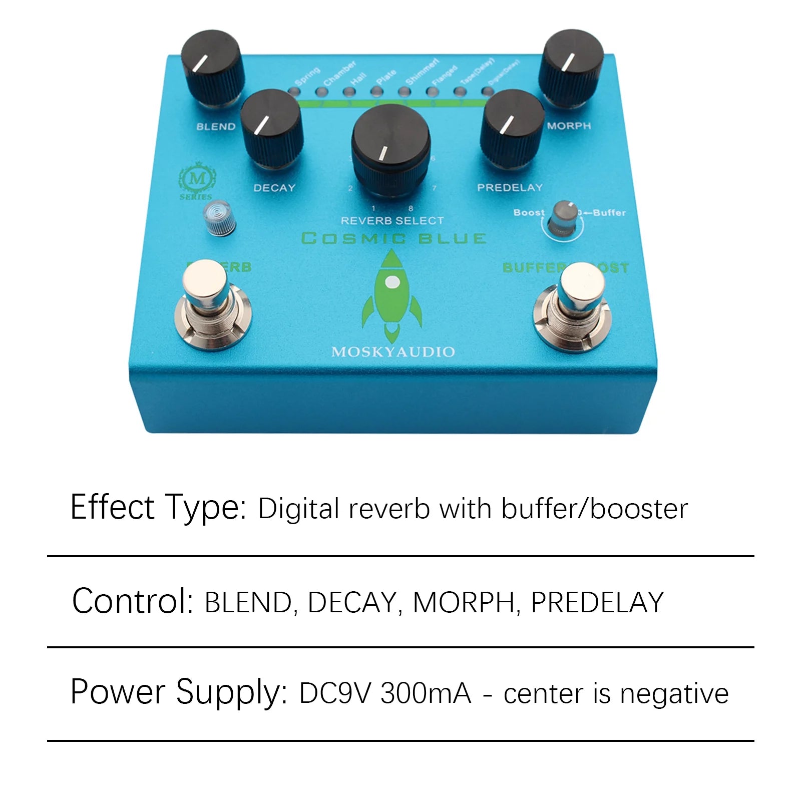 COSMIC BLUE Digital Reverb Guitar Pedal P155